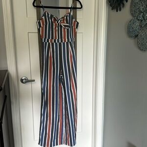 Romeo & Juliet Couture blue white redish striped romper size medium!